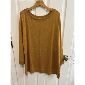 Denim Co Active XL Sweater Pullover Oversized Gold Long Sleeve Scoop Neck New​